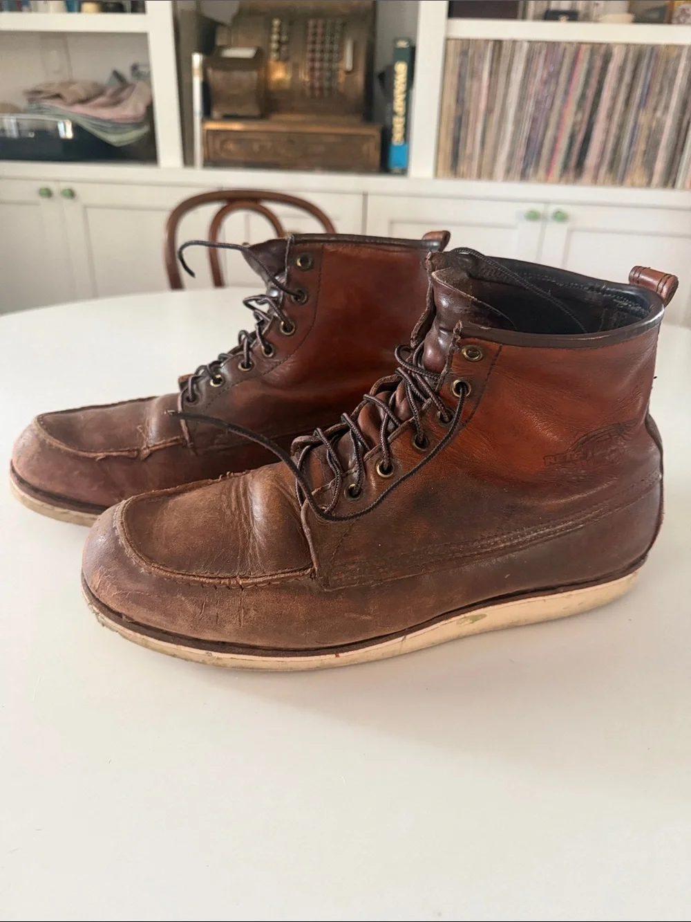 Men's Brown Leather Lace-Up Red Wing Work Boots size 12